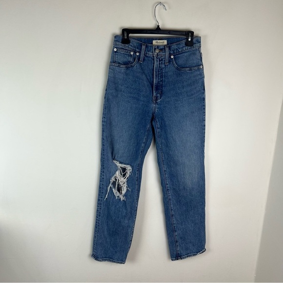 Madewell The Perfect Vintage Straight Jean in Kingsbury Wash Knee-Rip Edition 27 - Picture 4 of 9